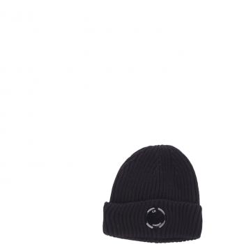 C.P. Company Black Ribbed Knit Beanie Hat, Merino Wool, Male, One Size
