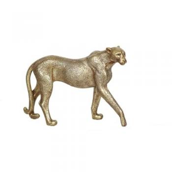 Figura Decorativa Leopardo de Resina Dorada 28 x 19 x 7 cm