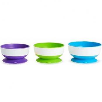 Munchkin Stay Put Copas con ventosa, paquete de 3, azul/verde/morado