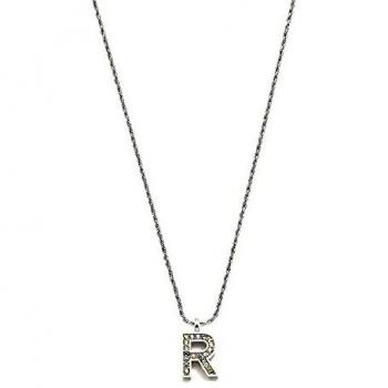 Gargantilla Pertegaz colección INICIALES mujer 41 cm. metal rodiado inicial R 1.5 cm. circonitas