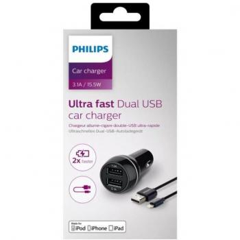 Cargador de Auto USB 5V/3.1A 15.5W para iPhone y iPad, Color Negro