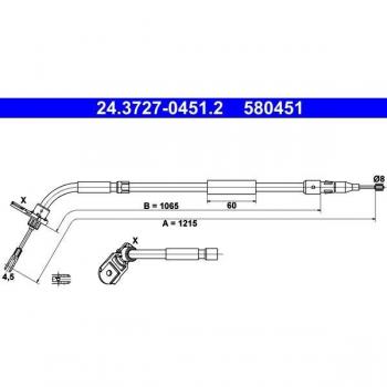 Cable de freno de estacionamiento ATE 24.3727-0451.2 Derecho
