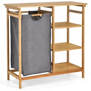 Estante de Bambú con Cesta de Colada Organizador Lavandería 3 Repisas Armario para Baño Salón Dormitorio Natural 80 x 34 x 81 cm
