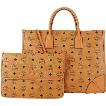 MCM München Visetos Large Tote Bag in Cognac Brown for Women