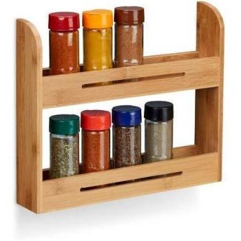 Estante de Especias de Bambú Natural, Soporte para Hierbas Aromáticas, Organizador de Cocina, Dimensiones: 26 x 31 x 6 cm