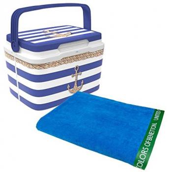 Nevera de 5 litros Classic Navy con Toalla de Playa de 90x160cm en Velour 100% Algodón Azul