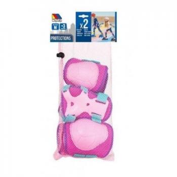 Set de protecciones para patinar, coderas y muñequeras color rosa talla M