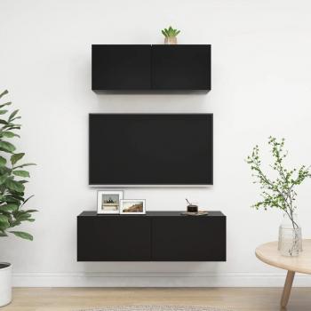 Set de muebles para TV 2 piezas madera contrachapada 80/100 x 30 x 30 cm, Mueble de Salon, Mueble TV, Mueble Televisor, Mesa de TV en color negro