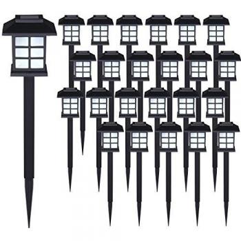 Set de 24 lámparas solares LED negras para jardín con sensor crepuscular y estacas, iluminación exterior resistente al clima
