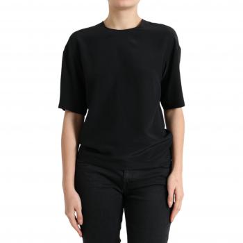 Dolce & Gabbana Black Silk Round Neck Short Sleeve Blouse Top - IT40|S