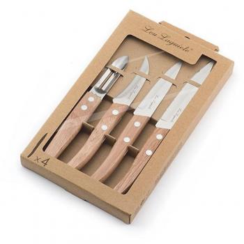 AMEFA FOREST MADERA - Set de 4 Piezas de Cuchillos Chuleteros de Acero Inox con Mango de Madera, Dimensiones: 21,5 cm, 19,4 cm, 17