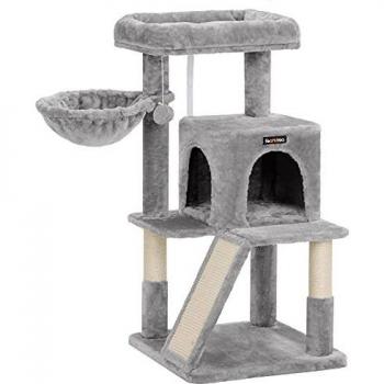 Torre para Gatos Songmics Feandrea, Rascador para Gatos Grandes con vivienda, rampa de subida, plataforma superior y hamaca, disponible en gris claro o antracita