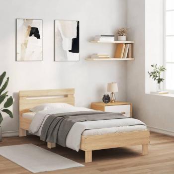 Cama solar sin colchón con cabecero de madera de ingeniería roble Sonoma 100x200 cm