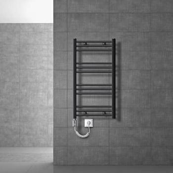 Radiador de Baño Eléctrico Curvado 500 x 800 mm Antracita con Conexión Lateral y Varilla Calefactora Cromada 600W