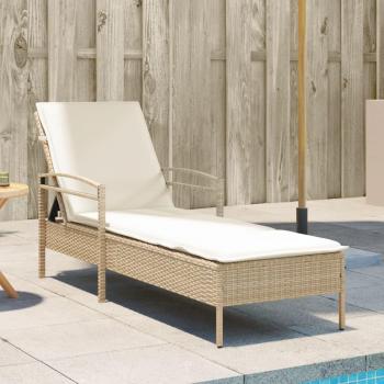 Cama solar con cojín beige 63x200x81 cm en Polyrattan