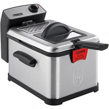 Princess 183001 Freidora Superior, Zona fría y filtro de seguridad, 3200 W, 3 litros, Acero inoxidable, Negro