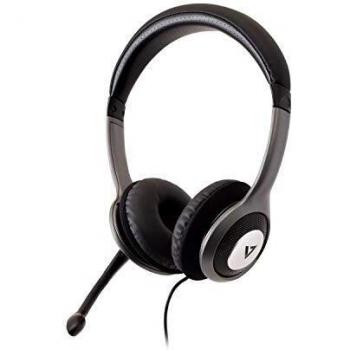 V7 HU521-2EP auricular con micrófono Binaural Diadema Negro, Plata - Auriculares con micrófono