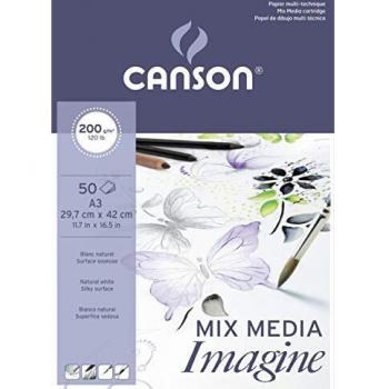 Canson Imagine, Bloc Encolado, A3, 50 Hojas, Grano Fino 200g
