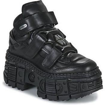 New Rock M-WALL285-S2 Women's Mid Boots in Black, Unisex Metallic Ankle Black Leather Boots - Size EU 43