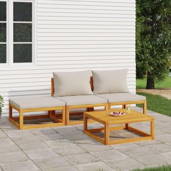 4-Piece Solid Wood Garden Lounge Set with Light Grey Cushions