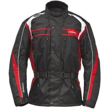 Roleff Chaqueta de Motorista de Tela Racewear Macao, Negro/Rojo, XL