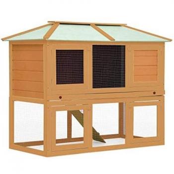 vidaXL Double Floor Wooden Rabbit Cage