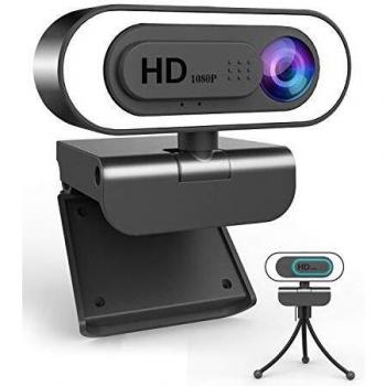 lesvtu Webcam PC con Microfono y Anillo de Luz, Camara Web 1080p con Tapa y Tripode para Ordenador/Portatil/Mac, Web CAM para Youtube, Skype, Zoom, Xbox One, Videoconferencia y Videollamadas