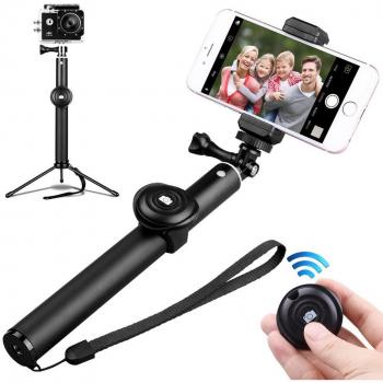 Zenoplige Palo Selfie Stick Bluetooth Inalámbrico Extendible Control Remoto Trípode para iPhone, Sausung, Smartphone, Palo Selfie Stick para Gopro y Cámara, Color Negro