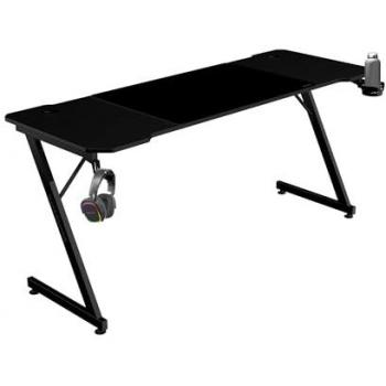 Mesa Gaming Ergonómica MGD-X160, Superficie en Fibra de Carbono, Estructura Metálica, Alfombrilla XXL, Soporte para Auriculares y Bebida, Gestión de Cableado, Escritorio Gaming 160