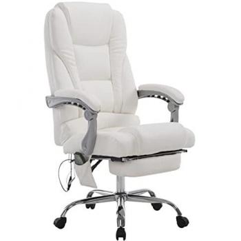 Silla de oficina giratoria regulable en simil cuero blanco con función de masaje