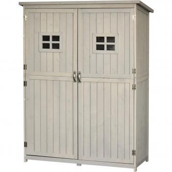 Outsunny Cobertizo de Madera Caseta de Jardín Exterior Armario Herramientas de Jardinería con Estantes y Techo Asfáltico 127,5x50x164 cm Gris