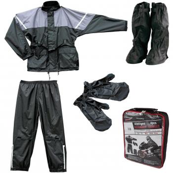 Roleff Racewear Juego de Chaqueta y Pantalón Impermeables 4 Piezas, Negro/Gris, M