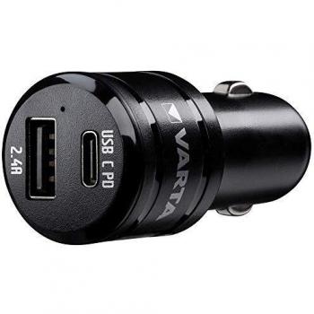 VARTA Car Charger Dual USB Fast, 2 Puertos Cargador USB con USB Tipo C PD 3.0A, USB A 2.4 A, 30 W para una Carga rápida