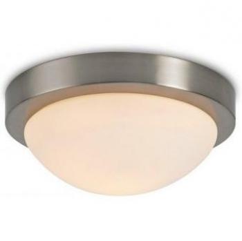 Plafón de baño Porter Niquel satinado 1 bombilla 10,5cm IP44 E27 Lámpara de techo empotrada mediana con vidrio blanco opal