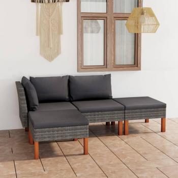 4-Piece Grey Poly Rattan Garden Lounge Set with Cushions