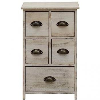 Cajonera Vintage Blanca de Madera con 5 Cajones - Medidas: 66x40x30 cm