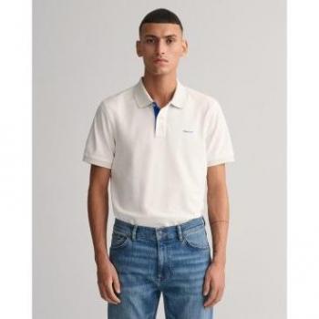 GANT Regular Fit Short Sleeve Contrast Pique Rugger - Eggshell/White - XXL/Size 44/Regular - Male Cotton Polo Shirt