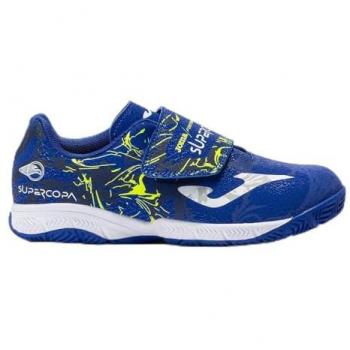 Zapatillas de Fútbol Sala Joma Super Copa Jr para Niño - Deportivas Azul con Detalles Coloridos y Cierre de Velcro - Modelo SCJW2404INV