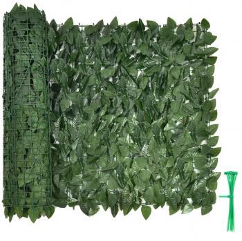 Seto Artificial Costway 300 x 100 cm con 24 Pequeños Paneles, 1728 Hojas de Haya Falsa, Cierre con Bridas, Fácil de Montar, sin Mantenimiento