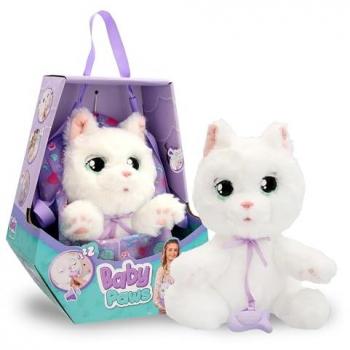 Peluche Interactivo Gatito Blanco Baby Paws con Sonidos y Ojos Móviles, Incluye Bolsa de Transporte - IMC Toys 927131
