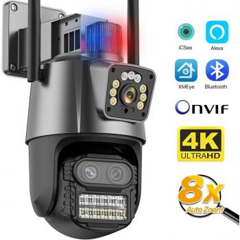Cámara IP WIFI de 9MP con tres lentes, 4K HD, pantalla dual, PTZ, seguimiento automático y videovigilancia iCSee
