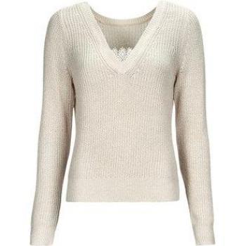 Jersey Vila Ebra beige de punto cuello en v para mujer