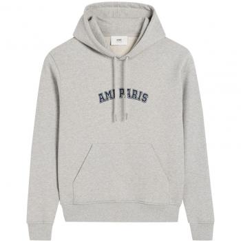 Ami Paris Men's Logo Cotton Hoodie in Grey, Size XL, Fall-Winter Collection 2024