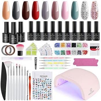 Kit Uñas Semipermanentes, Kastiny Esmaltes Semipermanentes Kit Completo, 10 Colores Kit Uñas de Gel con 72W Lámpara Uñas UV LED, Base y Top Coat, Accesorios para Manicura