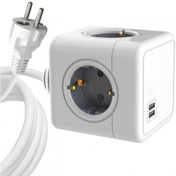 Regleta de enchufes Microconnect MC-CUBE015USB con 4 salidas AC, cable de 1,5 m y color blanco