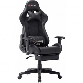 EAVANCEL Silla Gaming Sillones de Oficina Reclinable Ergonomica con Reposapiés Retráctil con Masaje Lumbar para Gamer