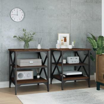 Mesa auxiliar de madera contrachapada 2 uds 40x42x50 cm color negro, roble sonoma y roble ahumado