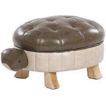 Puf Animal Tapizado en Piel Sintética Verde con Patas de Madera para Niños Turtle