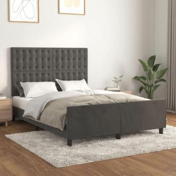Cama de sol sin colchón de terciopelo gris oscuro 140x190 cm con estructura cama y cabecero en gris
