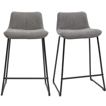 Miliboo Set de 2 taburetes de cocina efecto aterciopelado texturizado gris y metal 65 cm BOOST